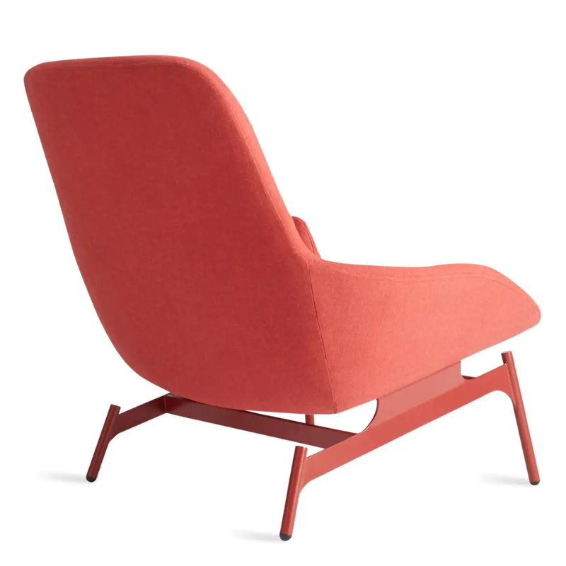 The Field Lounge Chair from Blu Dot in craig red from a back angle.