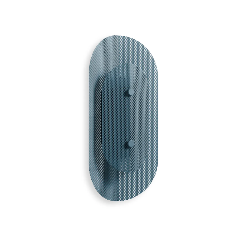 The Filter Sconce from Blu Dot in marine blue from an angle.