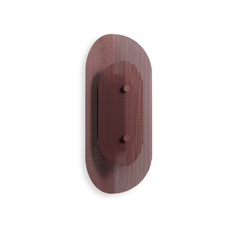 The Filter Sconce from Blu Dot in oxblood from an angle.