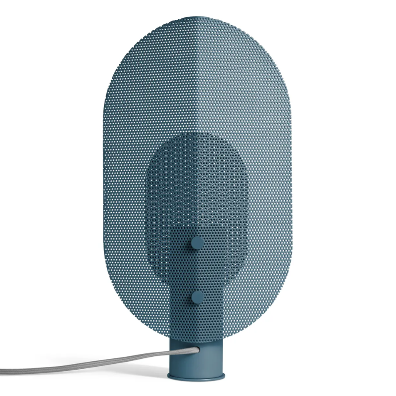 The Filter Table Lamp from Blu Dot in marine blue from the back.