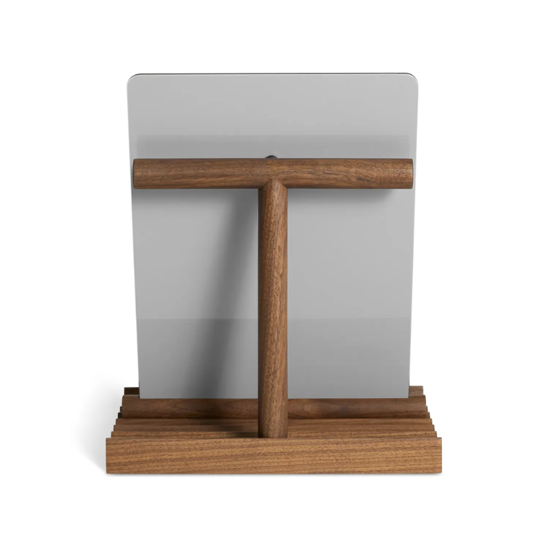 The Furrow Table Mirror from Blu Dot in walnut from the back.