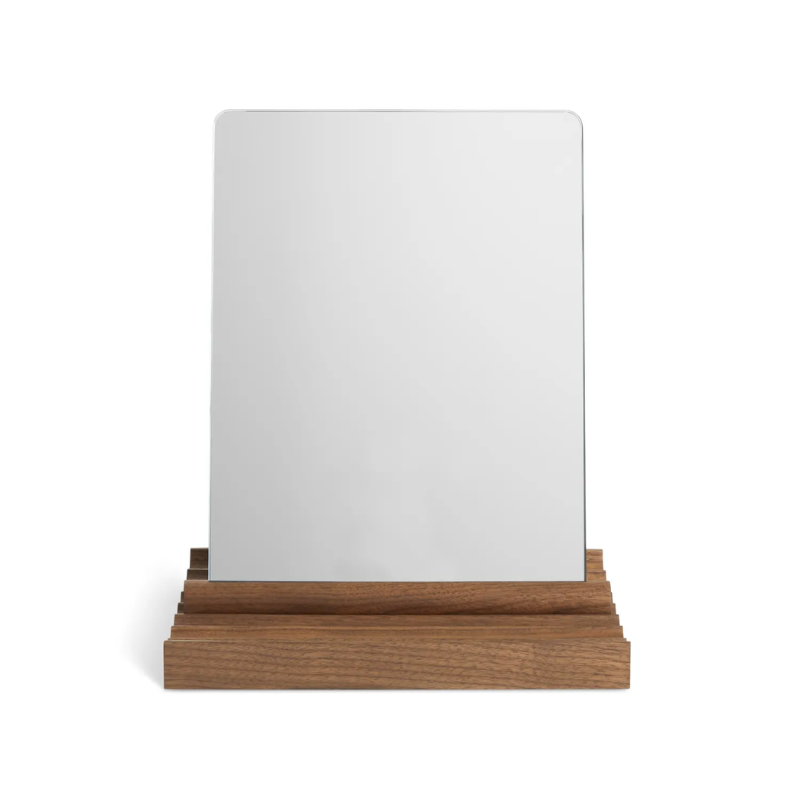 The Furrow Table Mirror from Blu Dot in walnut.