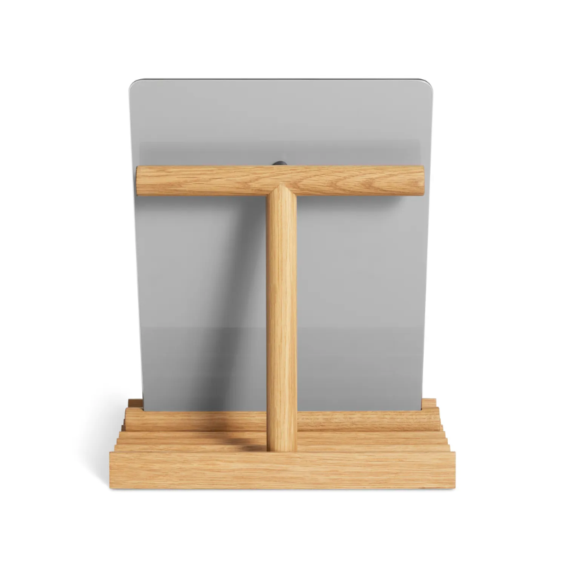 The Furrow Table Mirror from Blu Dot in white oak from the back.