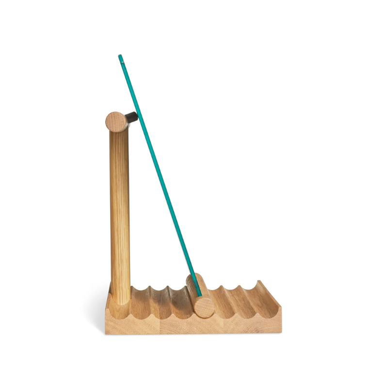 The Furrow Table Mirror from Blu Dot in white oak from the side.