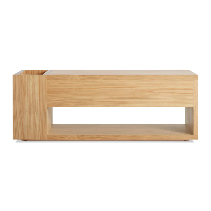 The Go Forth Bench from Blu Dot in white oak from the back.