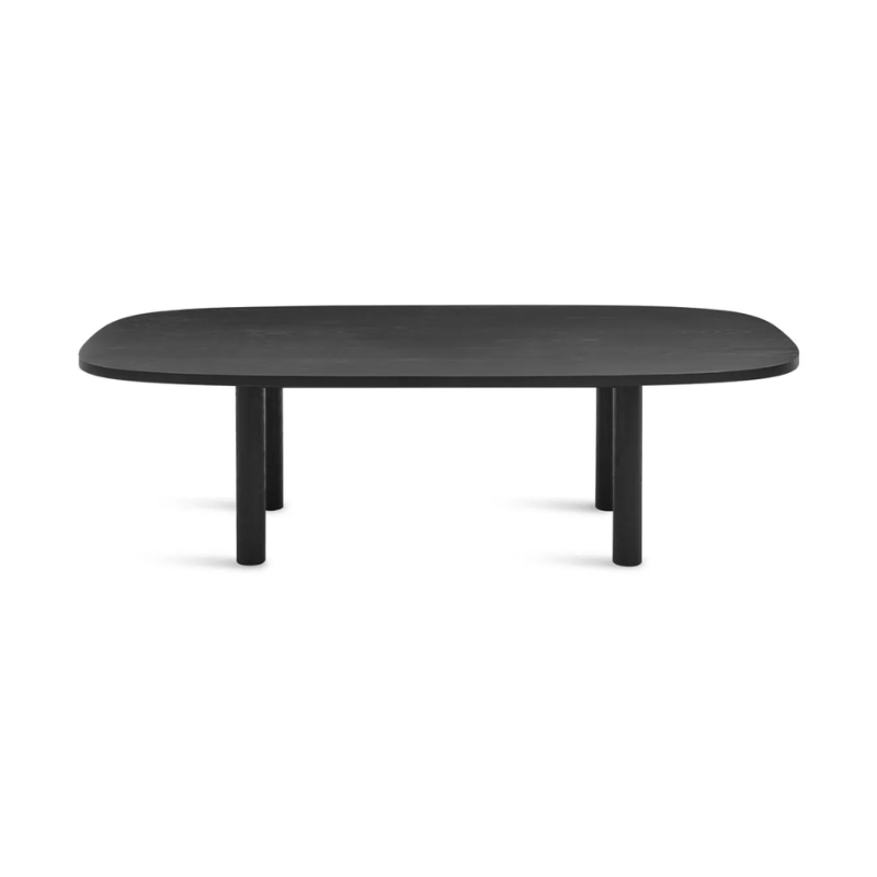 The 100 inch Good Times Dining Table from Blu Dot in black on ash from a high angle.