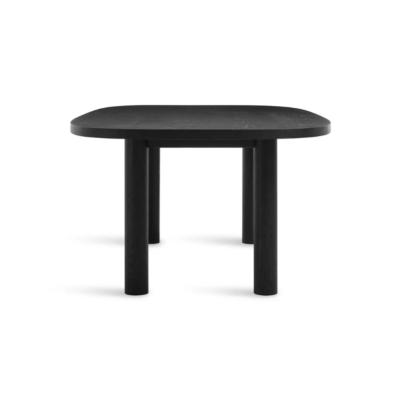 The 100 inch Good Times Dining Table from Blu Dot in black on ash from the side.