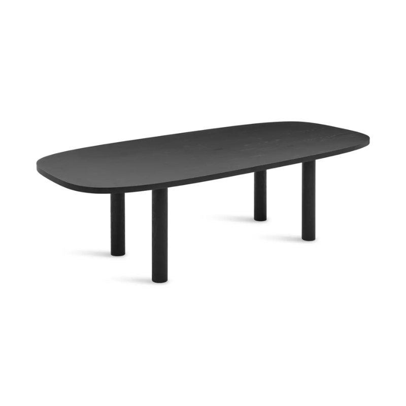 The 100 inch Good Times Dining Table from Blu Dot in black on ash from a top view.
