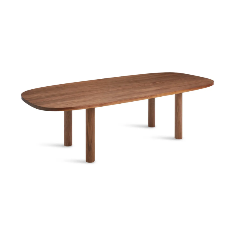 The 100 inch Good Times Dining Table from Blu Dot in walnut from a view of the top.