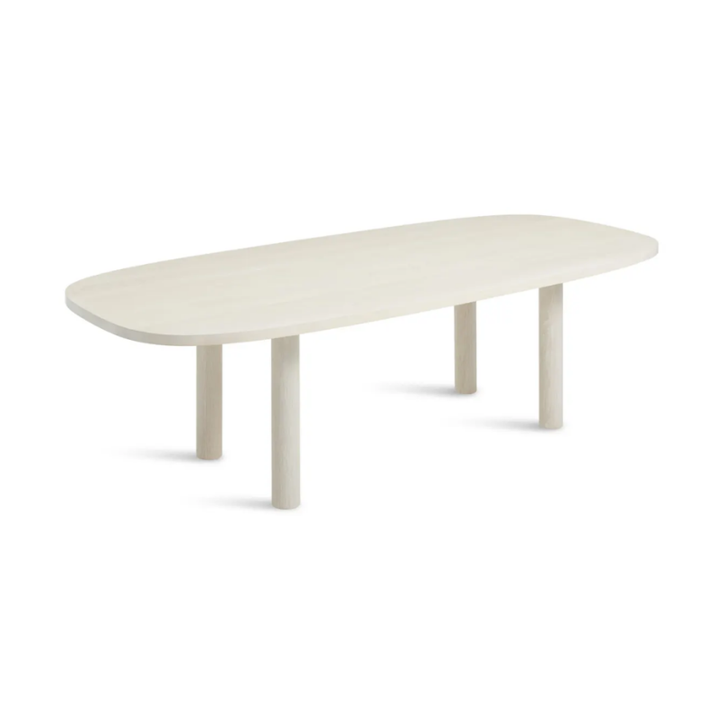 The 100 inch Good Times Dining Table from Blu Dot in whitewashed ash from a view of the top.