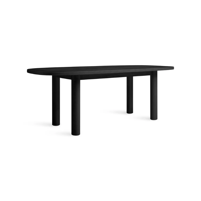 The 82 inch Good Times Dining Table from Blu Dot in black on ash from an angle.