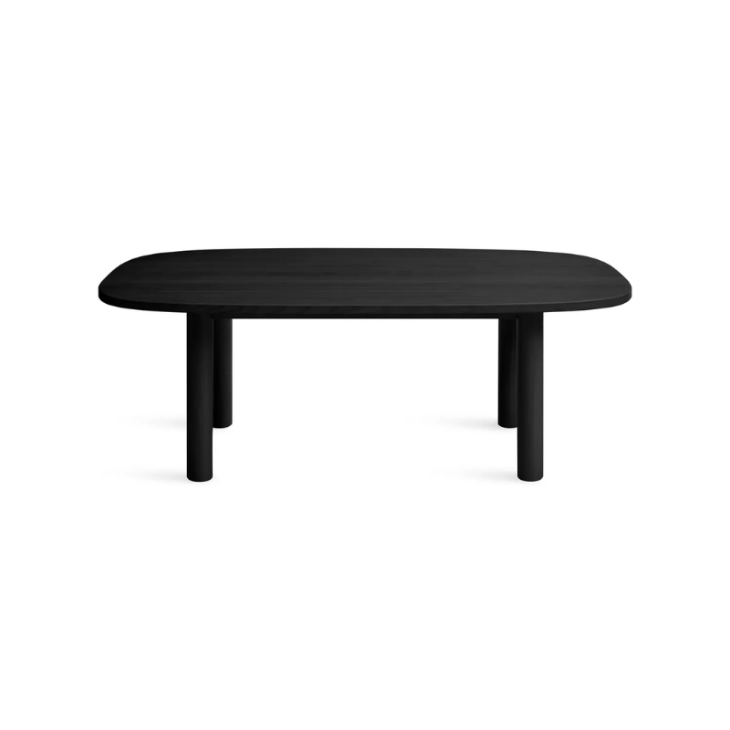 The 82 inch Good Times Dining Table from Blu Dot in black on ash from a high angle.