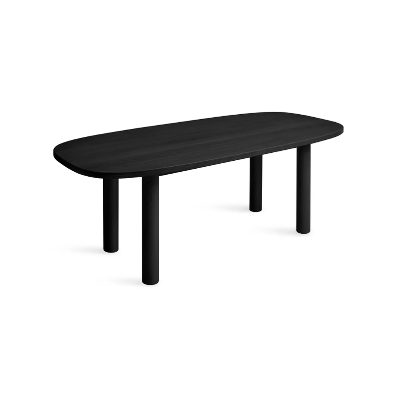 The 82 inch Good Times Dining Table from Blu Dot in black on ash from a top view.