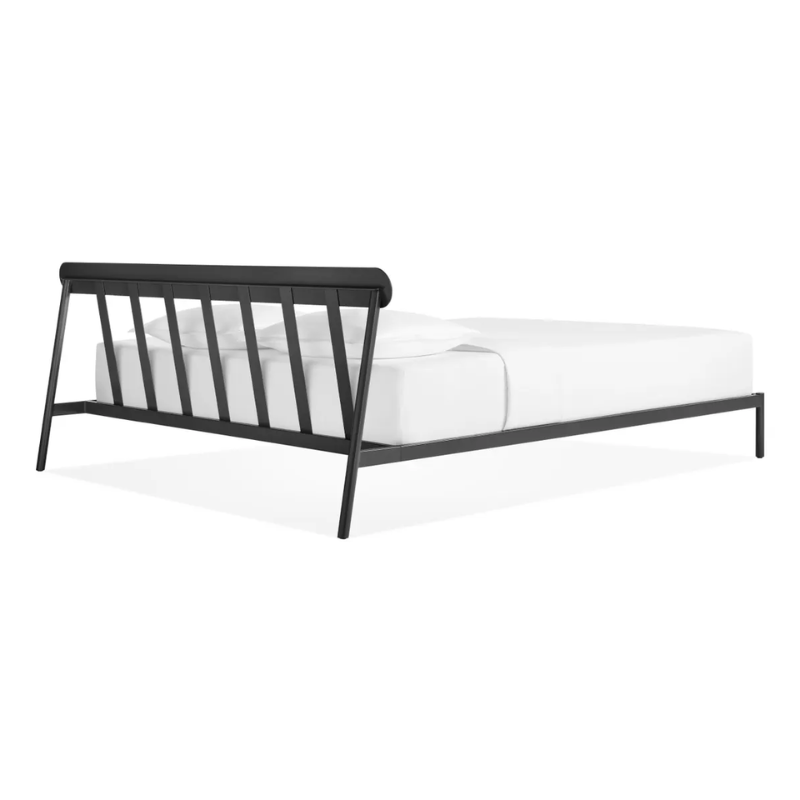 The king size Goodie Bed from Blu Dot from the back at an angle.