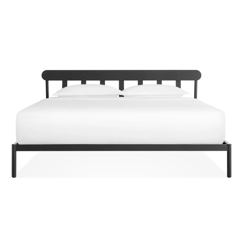 The king size Goodie Bed from Blu Dot from the front.