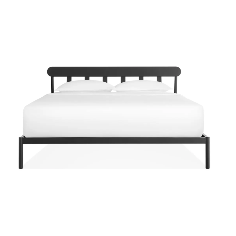 The queen size Goodie Bed from Blu Dot from the front.