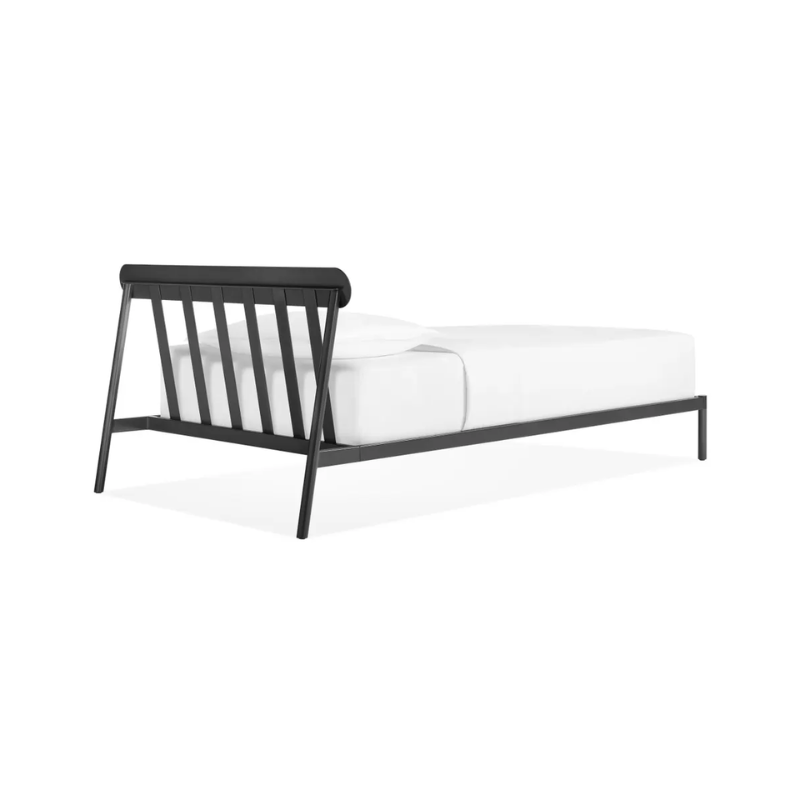 The twin size Goodie Bed from Blu Dot from the back at an angle.