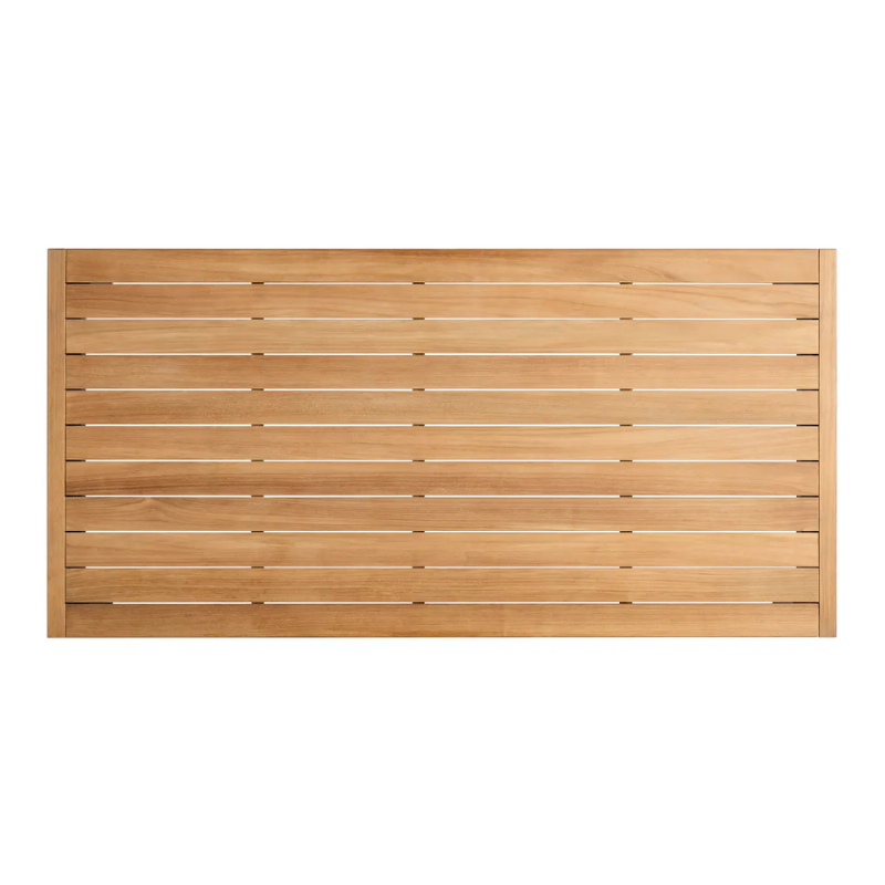 The Hold Tight 76" Outdoor Dining Table from Blu Dot in white and teak from the top.