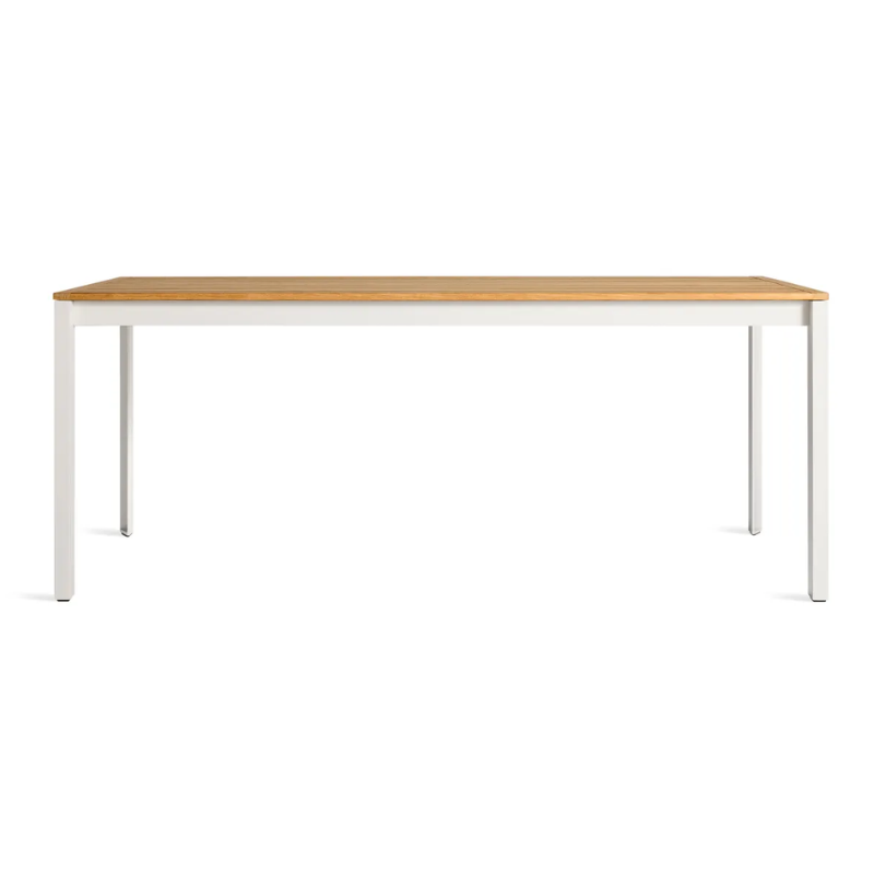 The Hold Tight 76" Outdoor Dining Table from Blu Dot in white and teak.