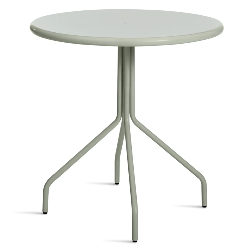 The Hot Mesh 30" Café Table from Blu Dot in grey green from a high angle.