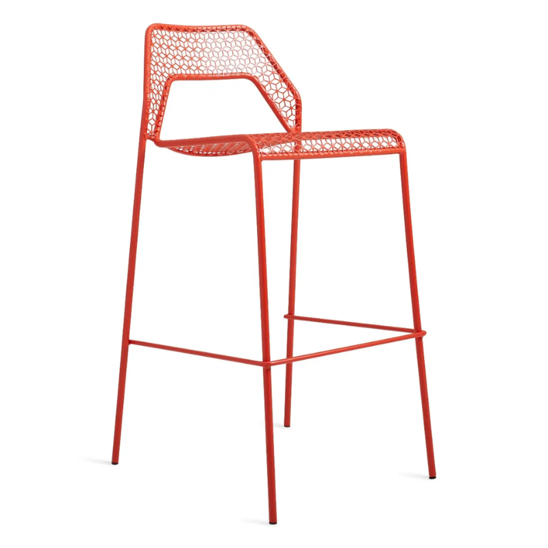 The Hot Mesh Bar Stool from Blu Dot in humble red from an angle.