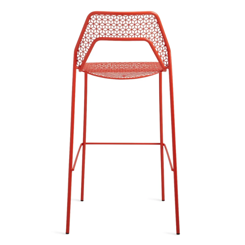 The Hot Mesh Bar Stool from Blu Dot in humble red from the back.