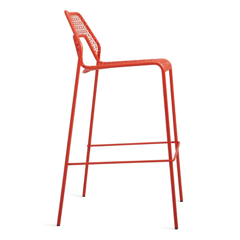 The Hot Mesh Bar Stool from Blu Dot in humble red from the side.