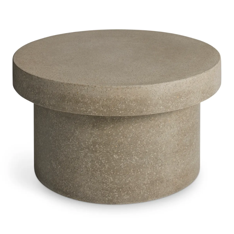 The Hunky Dory Coffee Table from Blu Dot in mushroom terrazzo from a high angle.