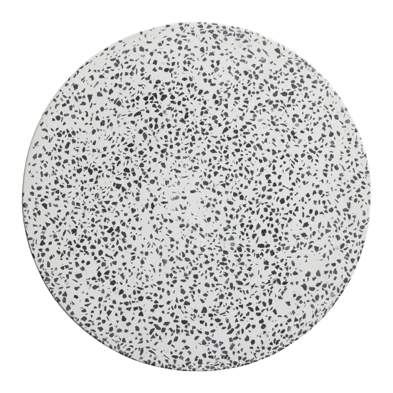 The Hunky Dory Side Table from Blu Dot in white terrazzo table top.