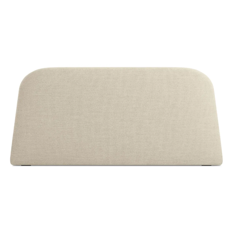 The king size Lid Bed from Blu Dot in tait beach upholstery from the back.