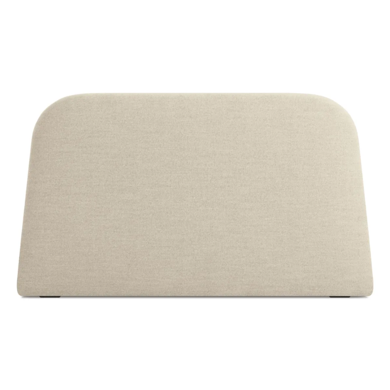 The queen size Lid Bed from Blu Dot in tait beach upholstery from the back.