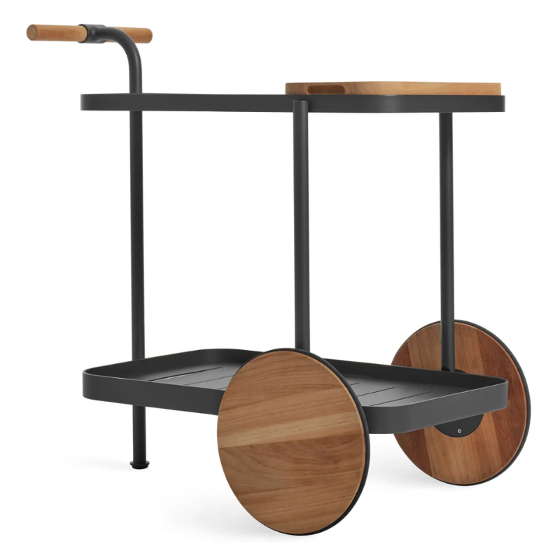 The Longday Bar Cart from Blu Dot in carbon from an angle.