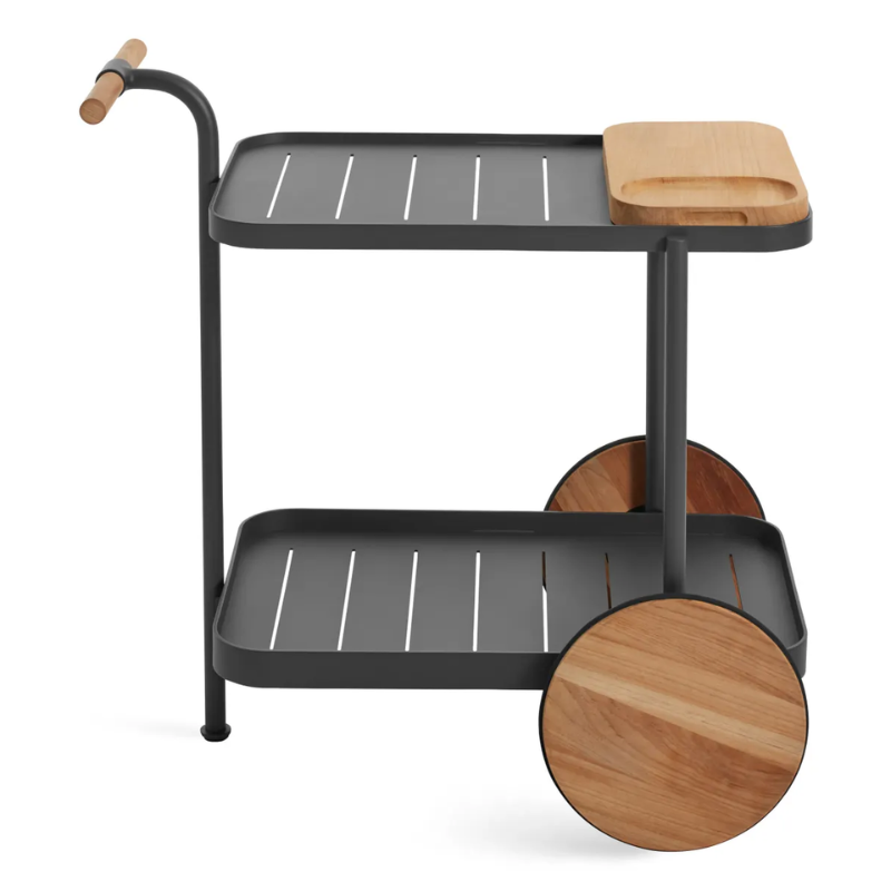 The Longday Bar Cart from Blu Dot in carbon from a high angle.