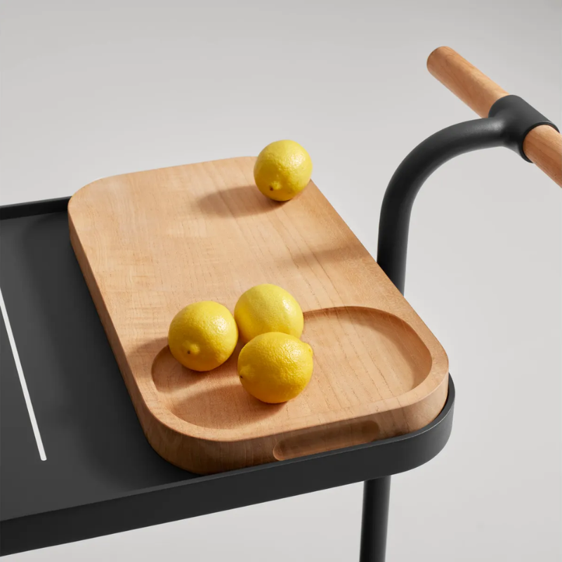 The Longday Bar Cart from Blu Dot in a close up lifestyle.