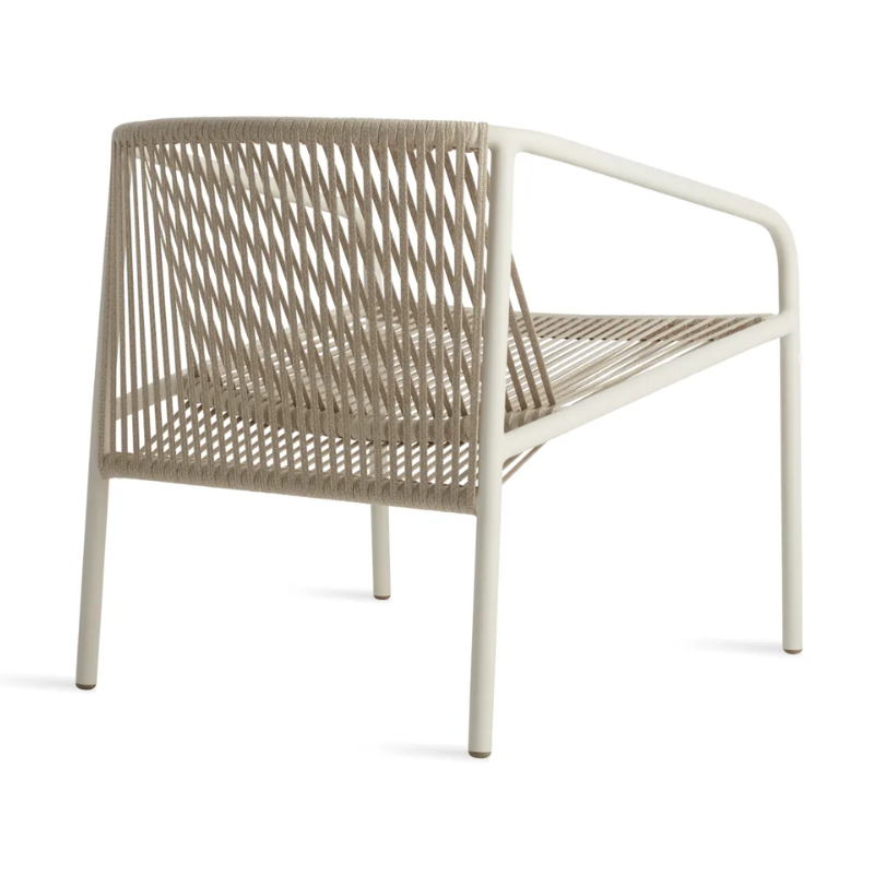 The Lookout Outdoor Lounge Chair from Blu Dot in white from the back at an angle.