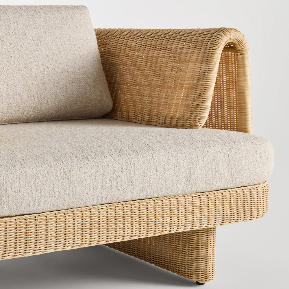The sunbrella stucco Loophole Outdoor Lounge Chair from Bludot with a seat in detailing.