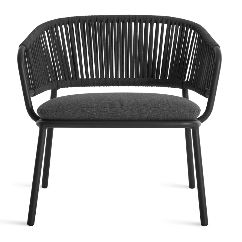 The Mate Outdoor Lounge Chair from Blu Dot with Toohey Charcoal upholstery.