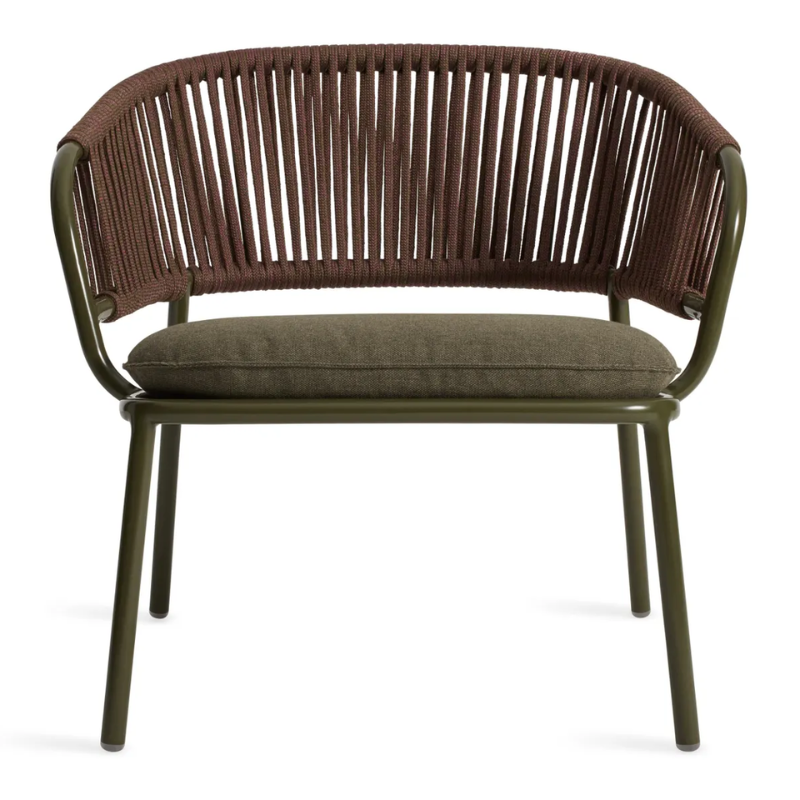 The Mate Outdoor Lounge Chair from Blu Dot with Toohey Olive upholstery.