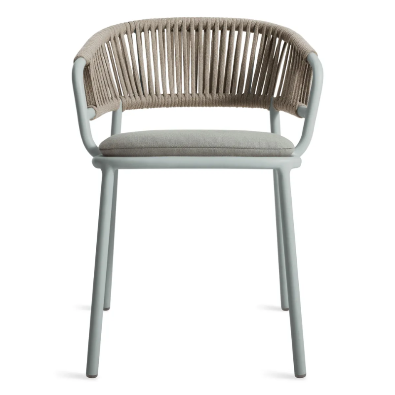 The Mate Outdoor Chair from Blu Dot with Toohey Breezy Blue upholstery.