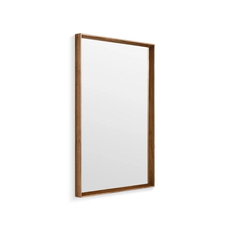 The Mode Small Mirror from Blu Dot in walnut from the side.