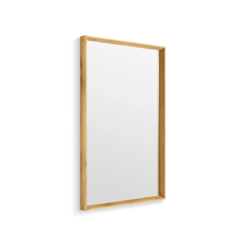 The Mode Small Mirror from Blu Dot in white oak from the side.