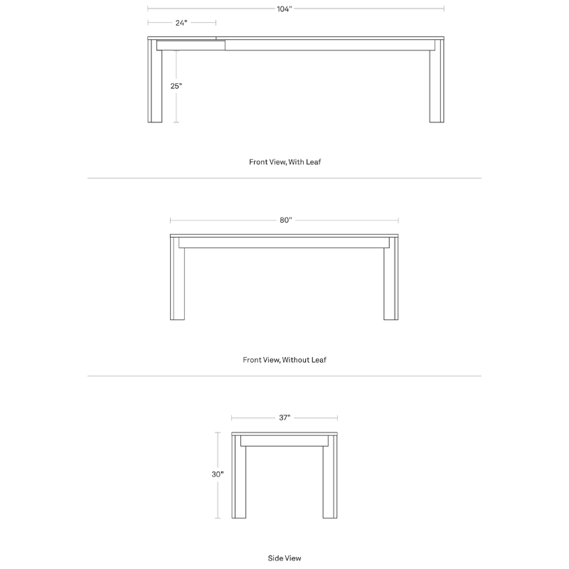 The 80 to 104 inch Moreover Extension Dining Table from Blu Dot dimensions. all-groups