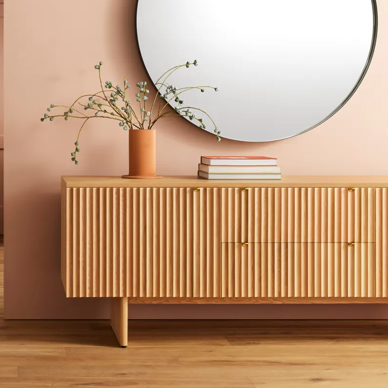The Murmur 2 Door / 2 Drawer Console from Blu Dot in a living room.