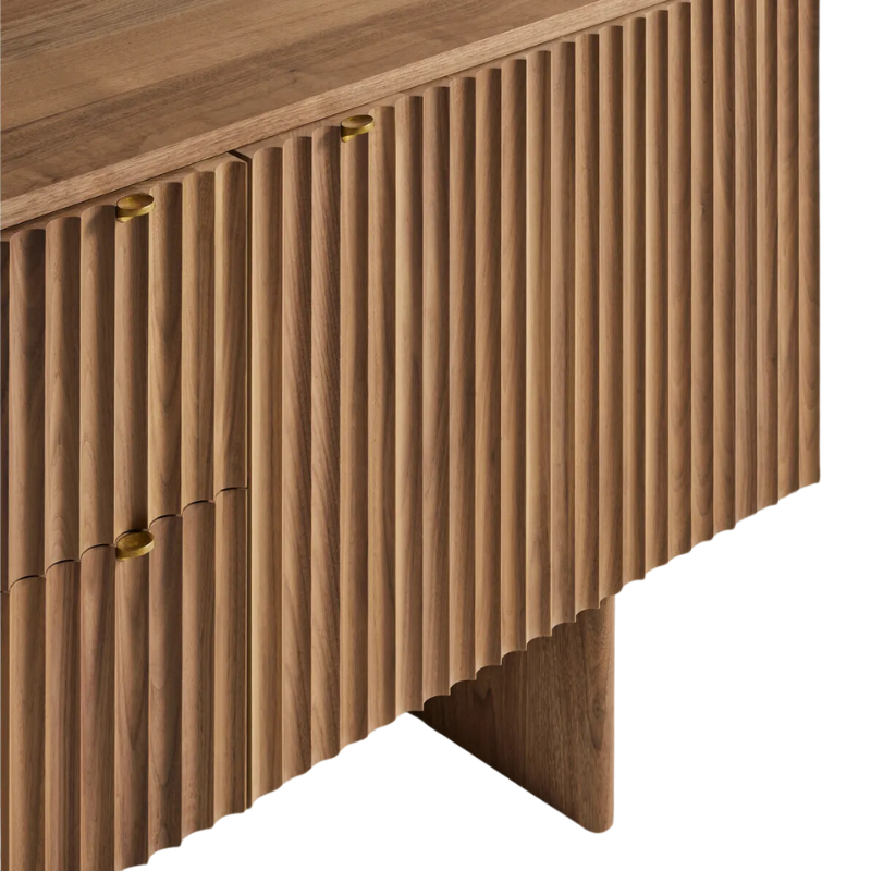 The Murmur 2 Door / 2 Drawer Console from Blu Dot in walnut close up.