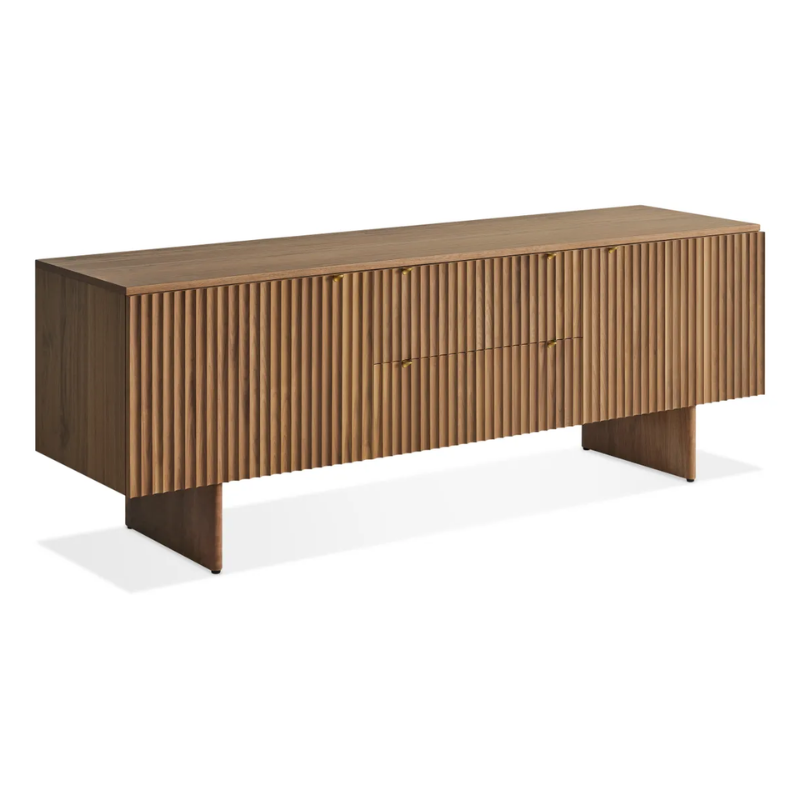 The Murmur 2 Door / 2 Drawer Console from Blu Dot in walnut from a high angle.