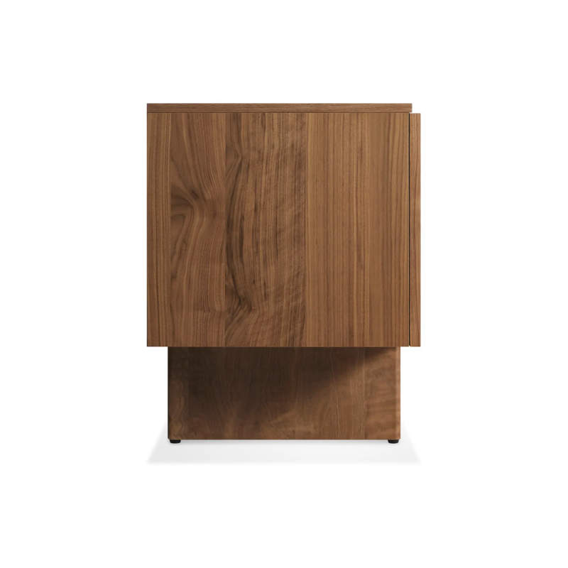 The Murmur 2 Door / 2 Drawer Console from Blu Dot in walnut from the side.