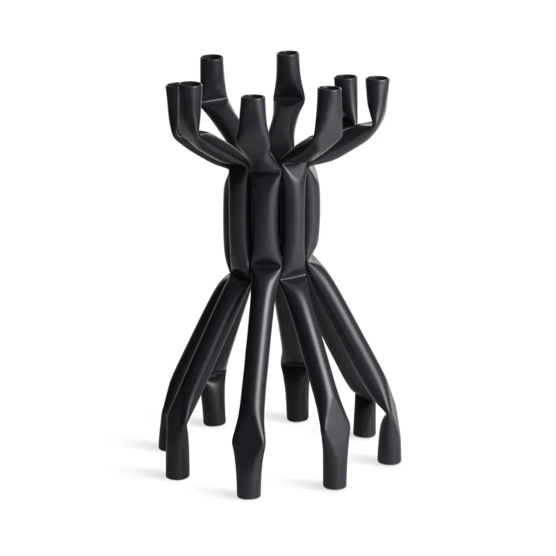 The Nosferatube Large Candelabra from Blu Dot in black from an angle.