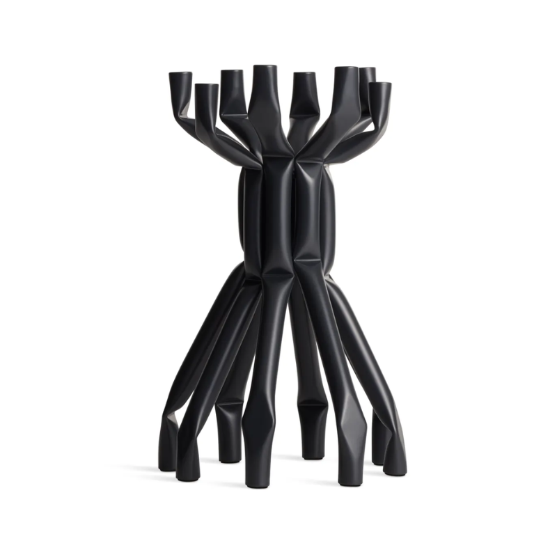 The Nosferatube Large Candelabra from Blu Dot in black from the side.