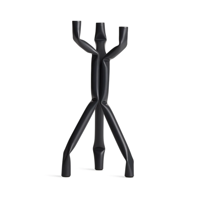 The Nosferatube Small Candelabra from Blu Dot in black from an angle.