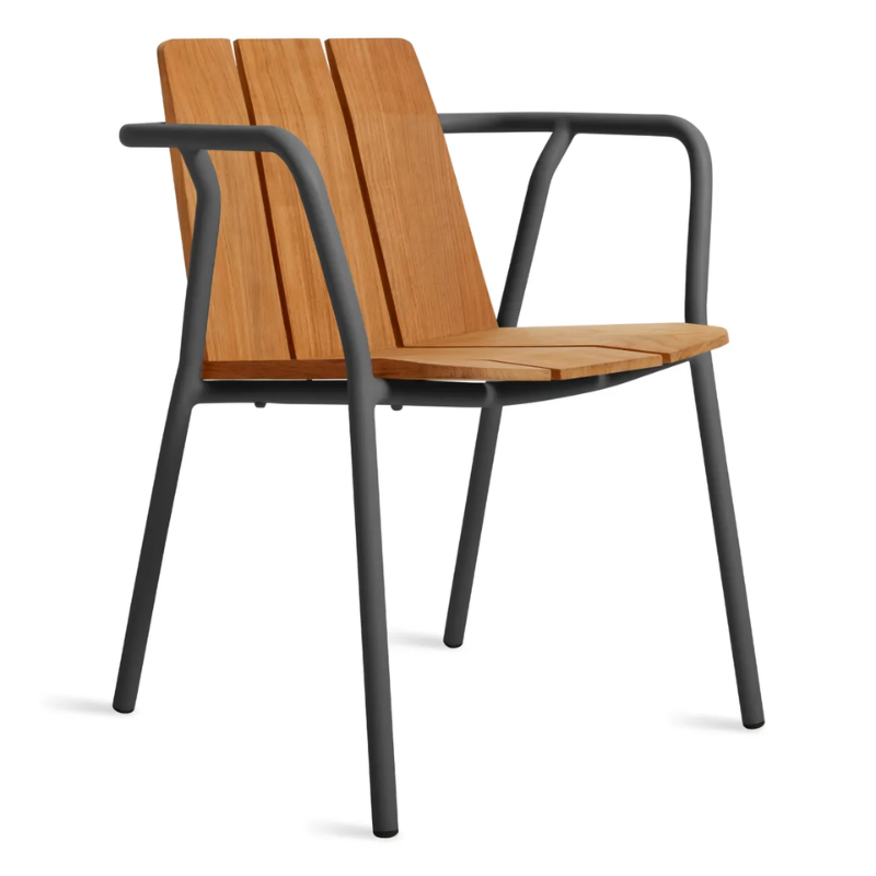 The Offline Outdoor Chair from Blu Dot in carbon from an angle.